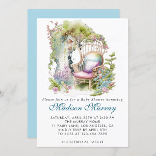 Invitation Chic Bleu & Vert Jardin Floral Chaise Baby shower