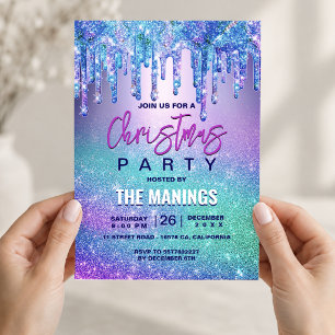 Invitation Chic bleu violet ombre parties scintillant gouttes