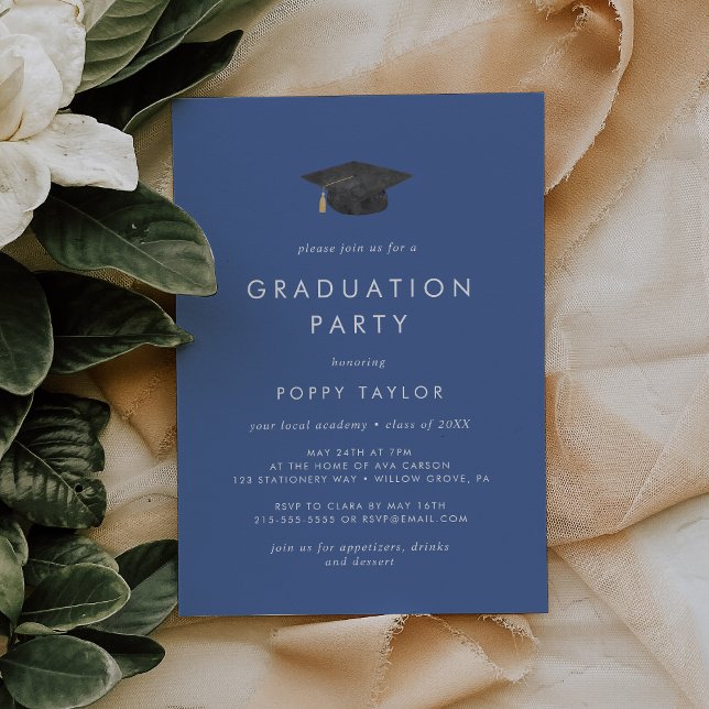 Invitation Chic Blue Grad Casquette fête de graduation (Créateur téléchargé)