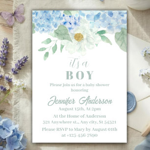 Invitation Chic Blue Hydrangea C'est un Baby shower garçon