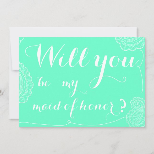 Invitation Chic Blue Paisley Sera Ma Fille D'Honneur (Devant)