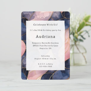 Invitation Chic Blue Rose Abstrait Anniversaire