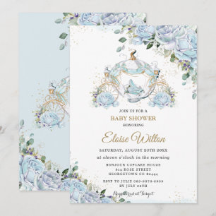 Invitation Chic Blue Roses Princess Carriage Baby shower
