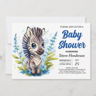 Invitation Chic Blue Surprise Zebra Boy Baby shower