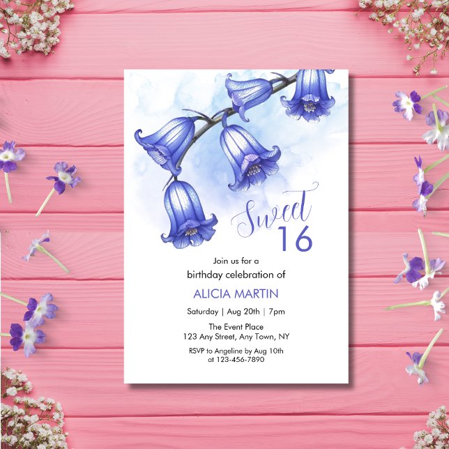 Invitation Chic Bluebell Flower Blossom 16e anniversaire (Créateur téléchargé)