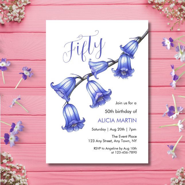 Invitation Chic Bluebell Flower Blossom 50e anniversaire (Créateur téléchargé)