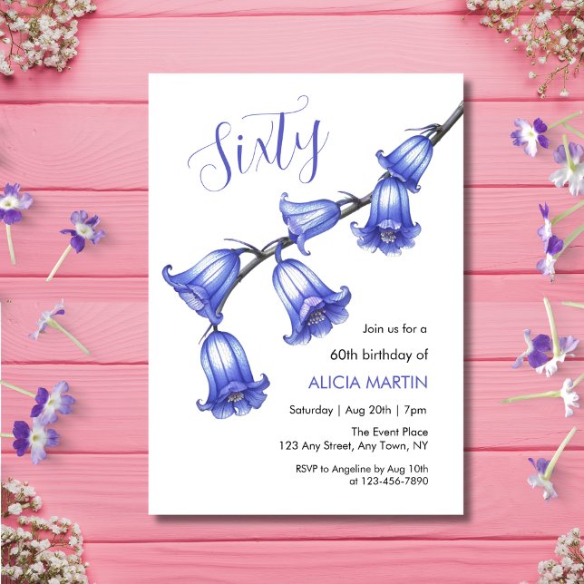 Invitation Chic Bluebell Flower Blossom 60e anniversaire (Créateur téléchargé)