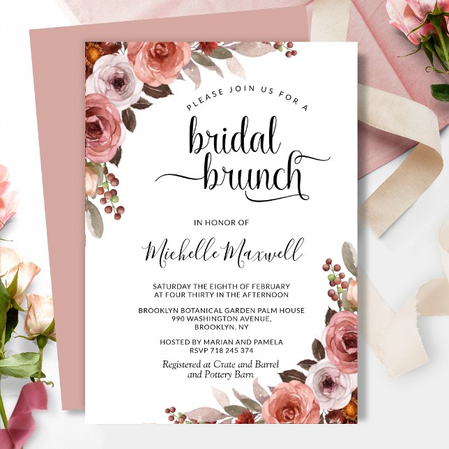 Invitation Chic Blush Bourgogne et Rose Floral Mariage Petit  (Créateur téléchargé)