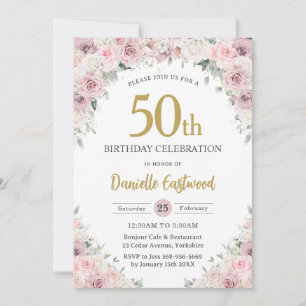 Invitation Chic Blush Dusty Rose Floral 50e 60e anniversaire