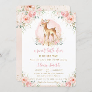 Invitation Chic Blush Floral Baby Deer Fawn Girl Baby shower