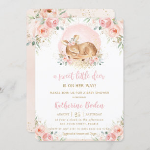 Invitation Chic Blush Floral Baby Deer Girl Baby shower