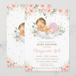 Invitation Chic Blush Floral Doux dormant bébé fille douche