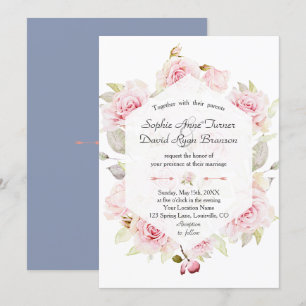 Invitation Chic Blush Floral géométrique Dusty Blue Mariage