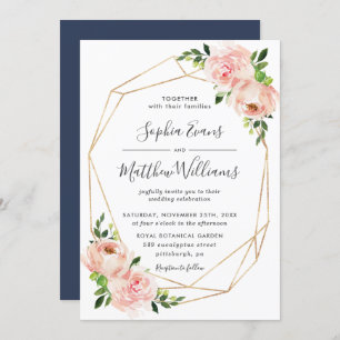 Invitation Chic Blush Floral Greenery Mariage de cadre géomét