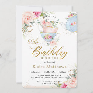 Invitation Chic Blush Floral High Tea 60e fête d'anniversaire