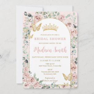 Invitation Chic Blush Floral Papillons Fête des mariées royal
