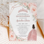 Invitation Chic Blush Floral Rose Gold Quinceañera Princesse<br><div class="desc">Cette invitation chic de Quinceañera présente une fille dans une robe de boule d'or rose, un cadre géométrique orné d'une délicate aquarelle florale, feuillage vert doux et d'élégants accents d'or rose. Personnalisez-le facilement et rapidement, cliquez simplement sur le bouton "Modifier à l'aide de l'outil de conception" pour modifier le texte,...</div>