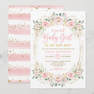 Invitation Chic Blush Gold Pink Floral Sweet Baby Girl Douche