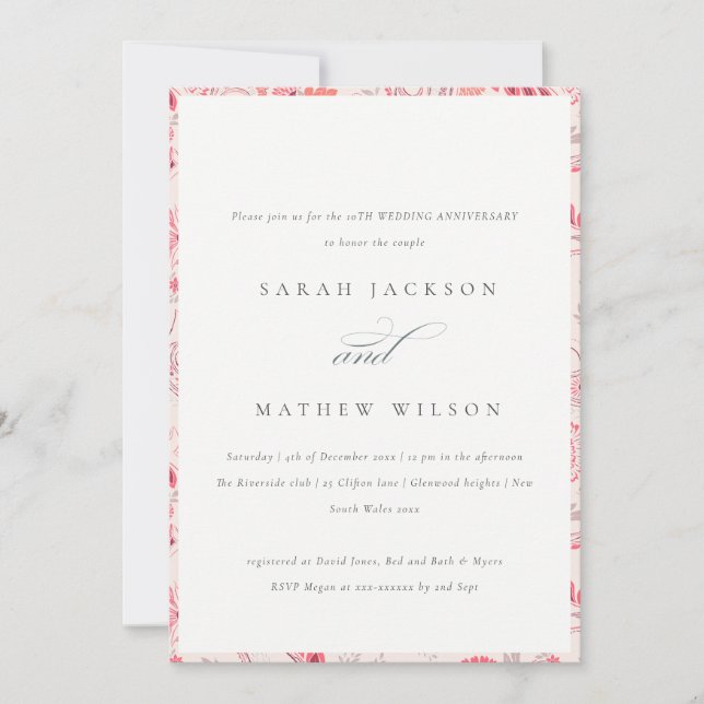 Invitation Chic Blush Paisley Typographie Chaque année Annive (Devant)