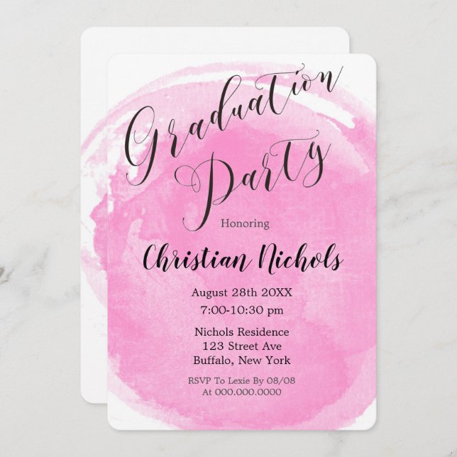 Invitation Chic Blush Pink Aquarelle Graduation Party Invit (Devant / Derrière)