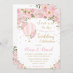 Invitation Chic Blush Pink Floral Hot Air Balloon Mariage