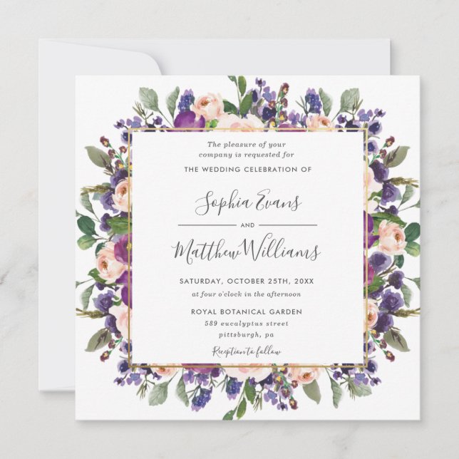 Invitation Chic Blush Plum Lilac Purple FlorMariage (Devant)
