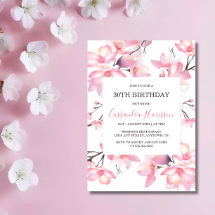 Invitation Chic Blush rose cerisier Fleur Botanique Anniversa