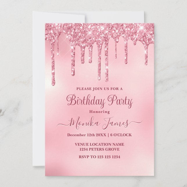 Invitation Chic Blush rose Éperche Parties scintillant Drithd (Devant)