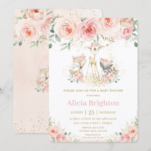 Invitation Chic Blush rose Floral Baby shower Fille Bois
