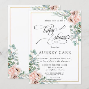 Invitation Chic Blush Rose Floral Baby shower géométrique Or