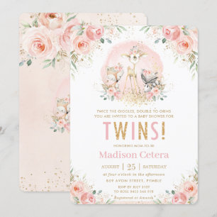 Invitation Chic Blush rose Floral Baby shower Twins