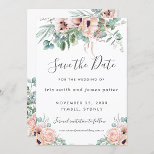 Invitation Chic Blush Rose Floral Greenery Enregistrer la car