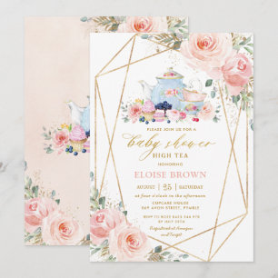 Invitation Chic Blush Rose Floral High Tea Baby shower