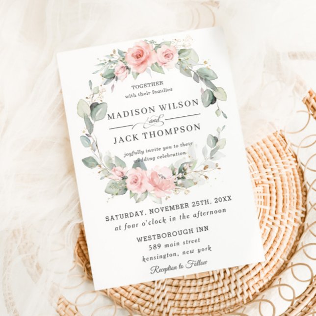 Invitation Chic Blush rose Floral Mariage de couronne (Créateur téléchargé)