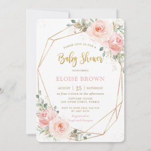 Invitation Chic Blush rose Floral or Baby shower géométrique
