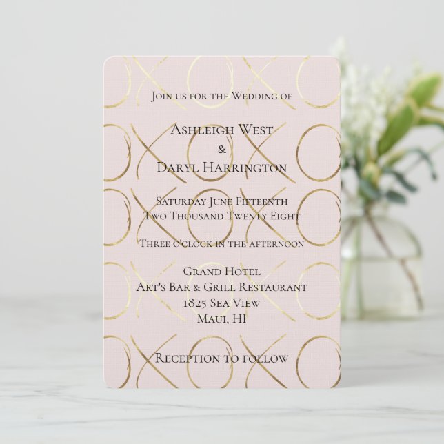 Invitation Chic Blush Rose or blanc XOXO Mariage d'amour (Debout devant)