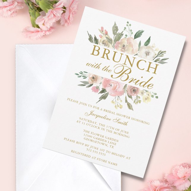 Invitation Chic Blush Rose Or Floral Bridal Brunch Douche (Créateur téléchargé)