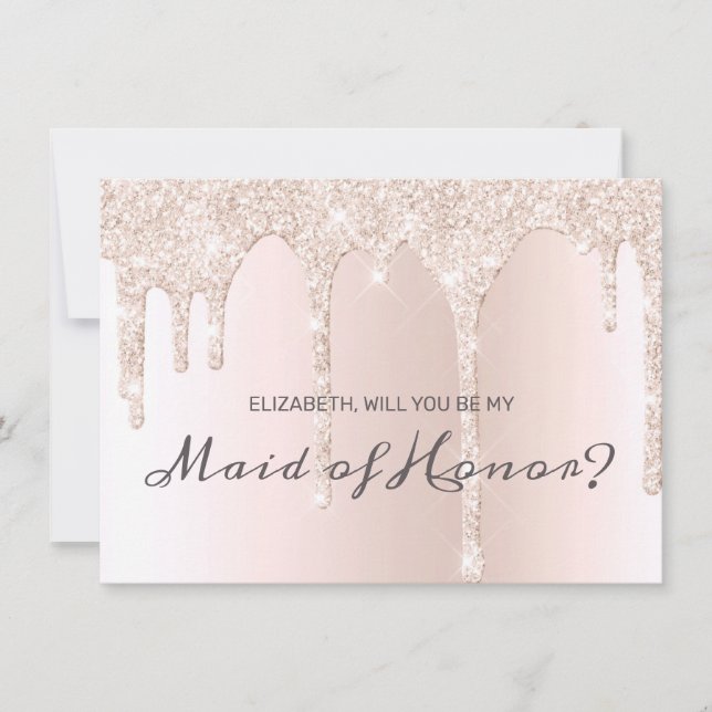 Invitation Chic Blush rose Parties scintillant à goutte Maid  (Devant)