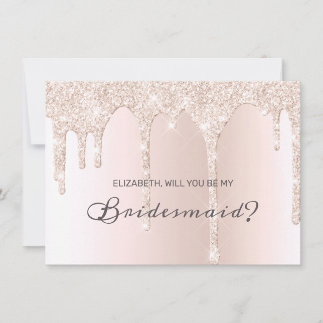 Invitation Chic Blush rose Parties scintillant Épouse (Devant)