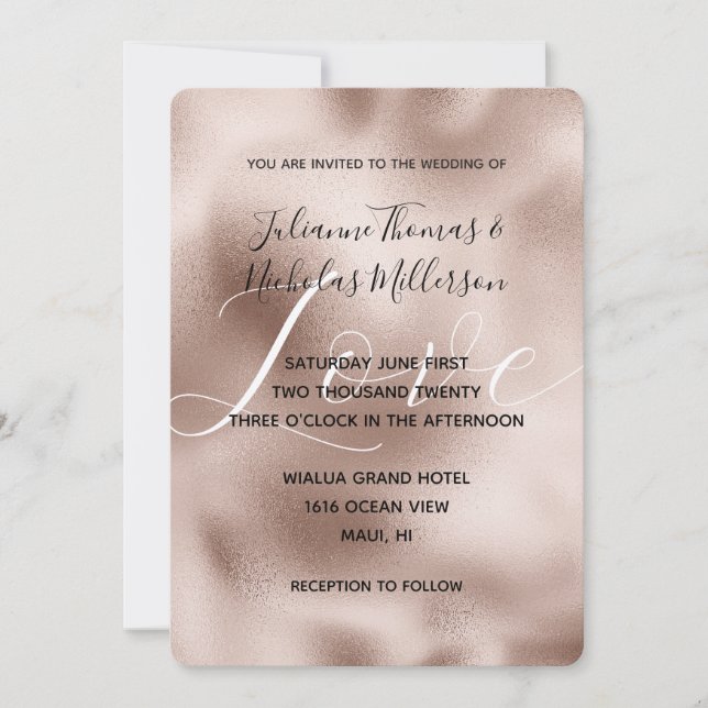 Invitation Chic Blush Rose rose blanc Mariage d'amour (Devant)