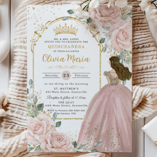 Invitation Chic Blush Rose Roses Floral Princess Quinceañera