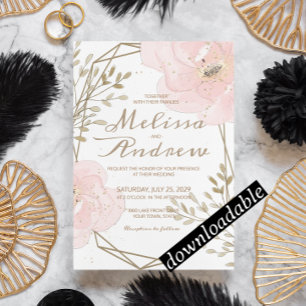 Invitation Chic Blush rose & Taupe Mariage floral romantique