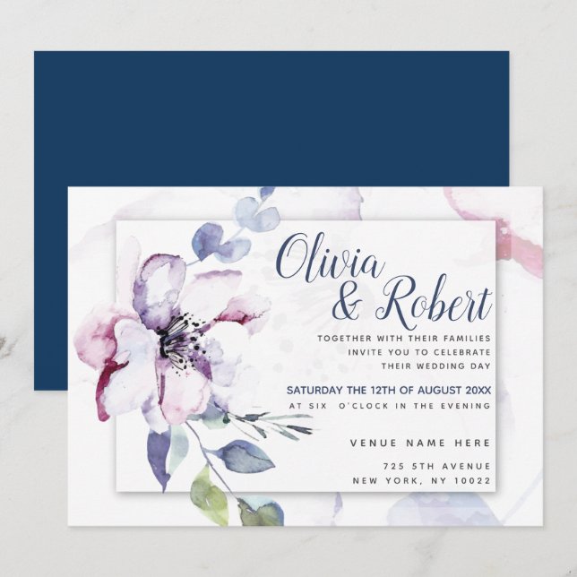 Invitation Chic Blush Watercolor Apple Blossom (Devant / Derrière)