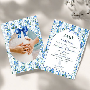 Invitation Chic Bohème Fleur Bleue Garçon Baby Shower Floral