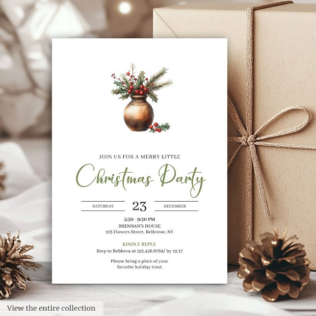 Invitation Chic Bohème Neutre Botanique Fête de Noël   (Chic Bohemian Neutral Botanical Holiday Dinner Card)