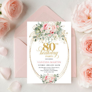 Invitation chic bohème rose florale pour 80e anniv