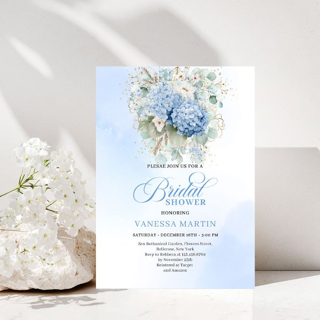 Invitation Chic Bohème Rustique Mariage Shower Bleu Hydrangea (Rustic Bohemian Blue Hydrangeas Bridal Shower Invitation)