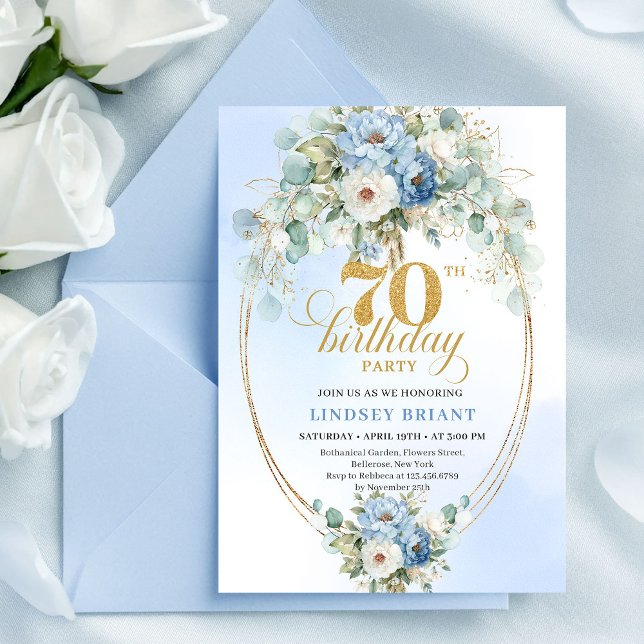 Invitation Chic Bohemian Pastel Blue Peonies 70th Birthday  (Chic Bohemian Pastel Blue Peonies 70th Birthday Invite

)