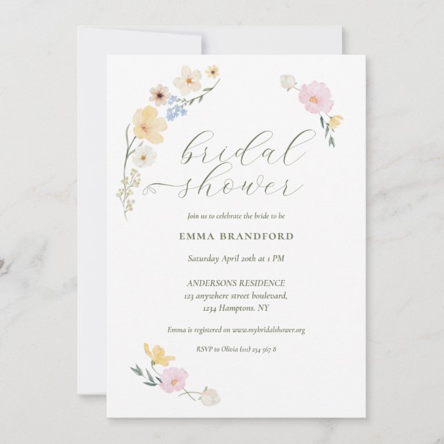 Invitation Chic Bohemian Pastel Wildflowers (Devant)