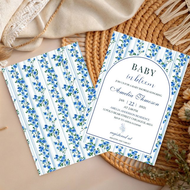 Invitation Chic Boho Blue Wildflower Boy floral Baby Shower (Créateur téléchargé)
